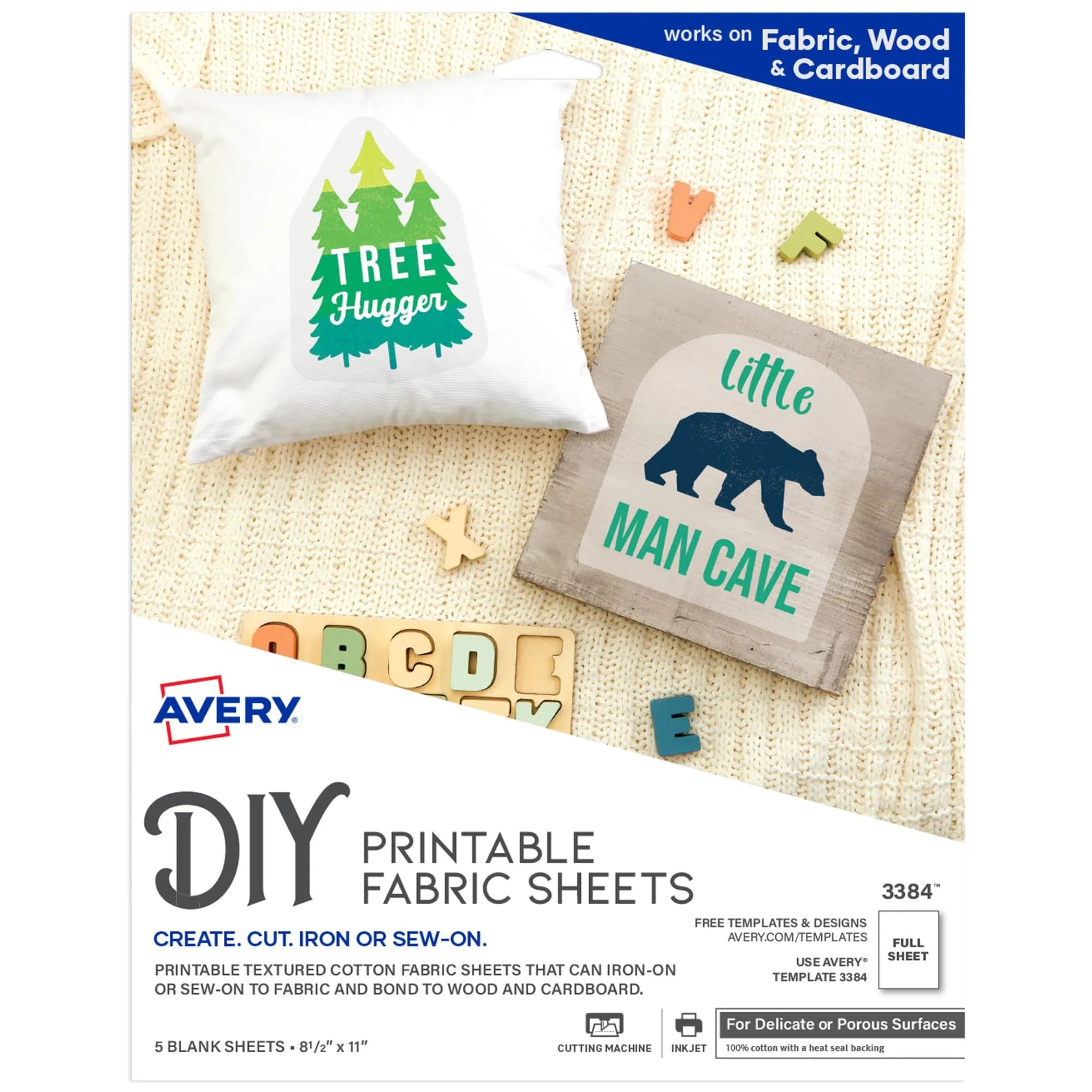 Avery Printable Fabric Sheets 8.5" x 11" 5 Sheets | Inkjet Compatible Iron-On Transfers