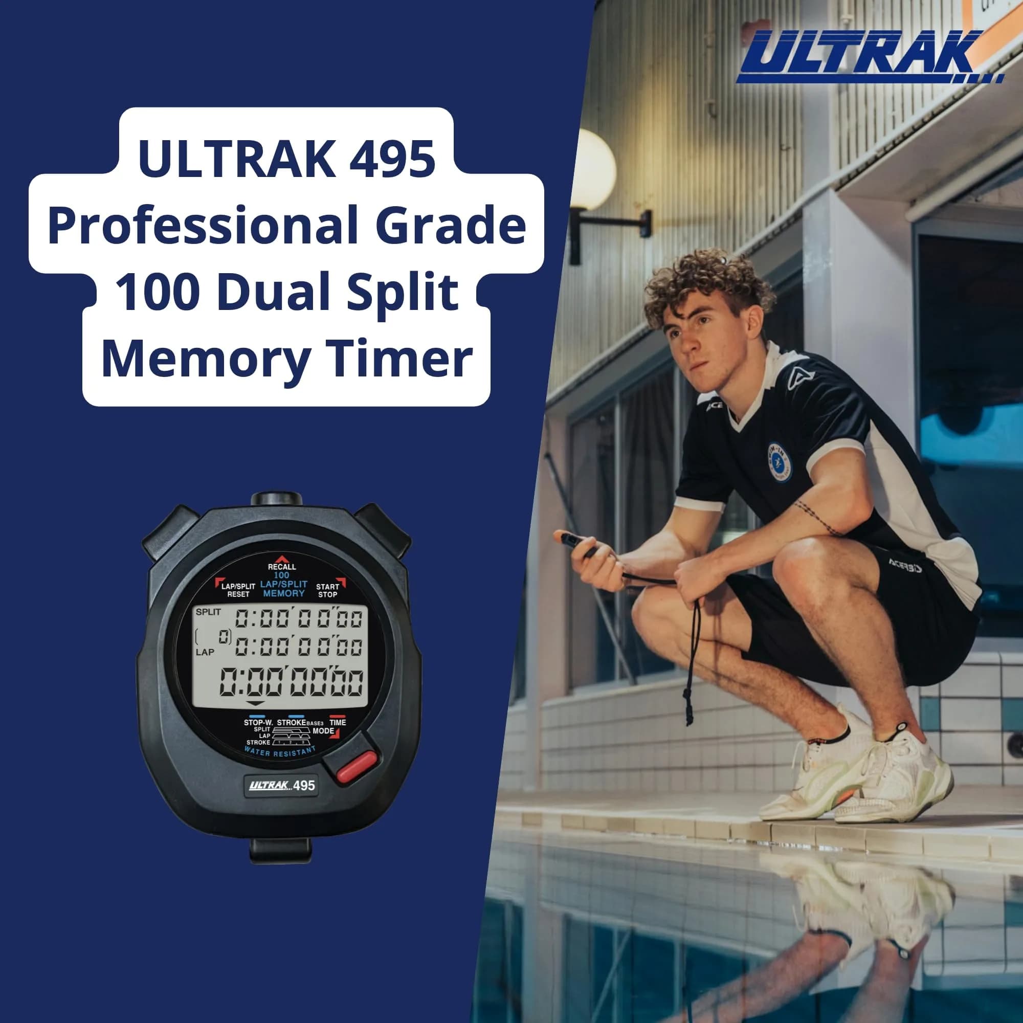 Ultrak 100 Lap Memory Stopwatch 10 Hours 1/100 Sec Resolution | Black - view 2