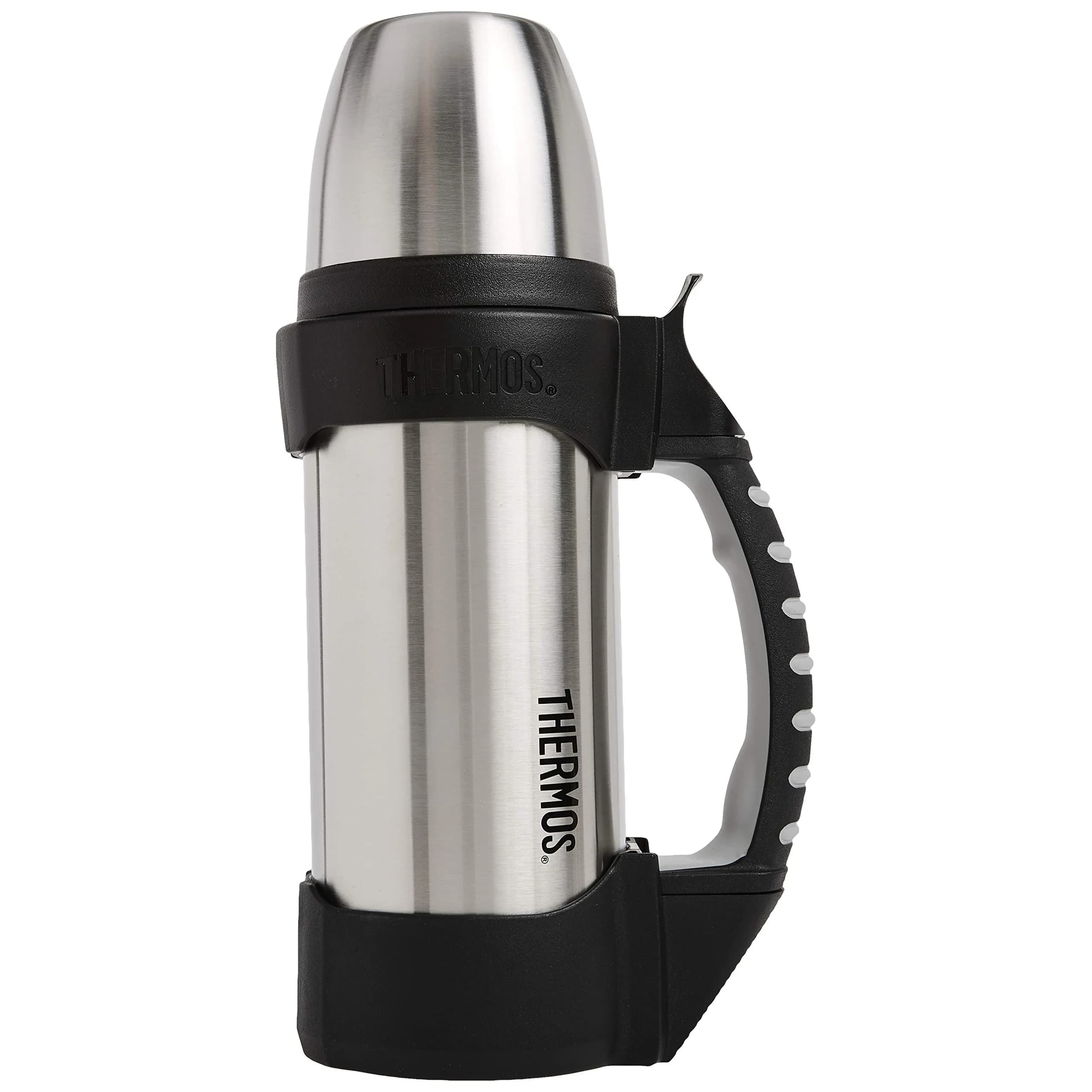 Thermos The Rock Vacuum Insulated 1 Liter Beverage Bottle, Stainless Steel/Black, 1000ml (33.8 Fl Oz) (Pack of 2) | Keeps Drinks Hot for Hours — 35.2 Ounces