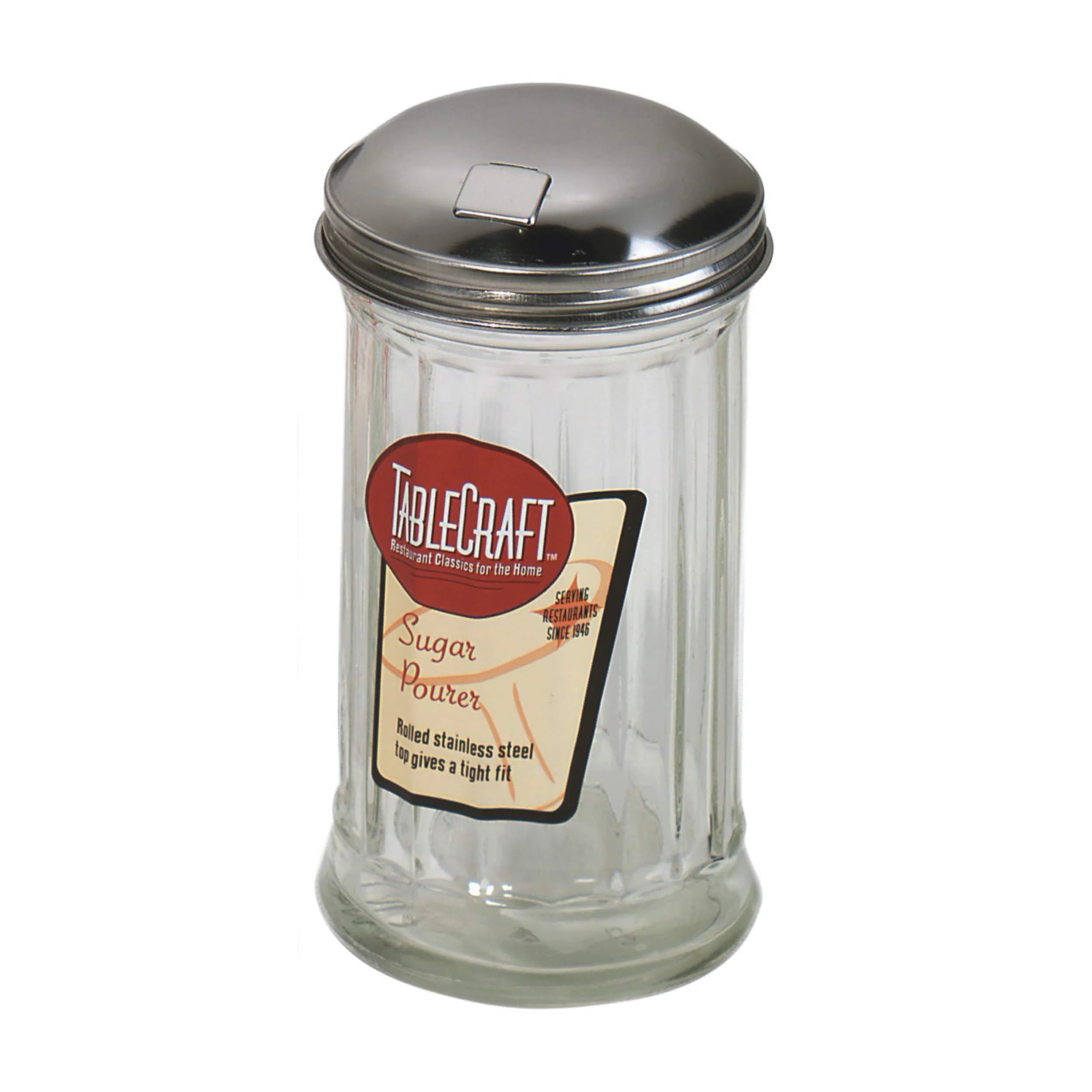 Tablecraft Sugar Pourer 12 oz | Clear Glass with Hinged Lid, Dishwasher Safe