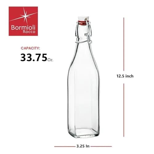 Bormioli Rocco Square Swing Bottle 33.75 Ounce | Leak Proof Glass Bottle for Oils & Vinegars thumbnail 2
