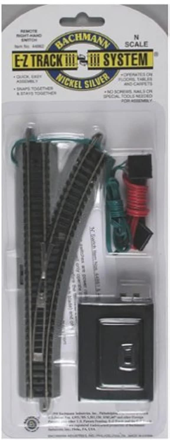 Bachmann Trains E-Z Track Remote Turnout - Right N Scale | Nickel Silver Rail with Grey Roadbed (1-Pack) — Grey
