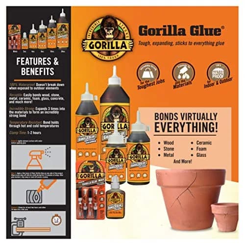 Gorilla Original Waterproof Polyurethane Glue 59ml (2 Fl Oz) | Bonds Wood, Stone, Metal, Ceramic, Foam, Glass, Concrete thumbnail 3