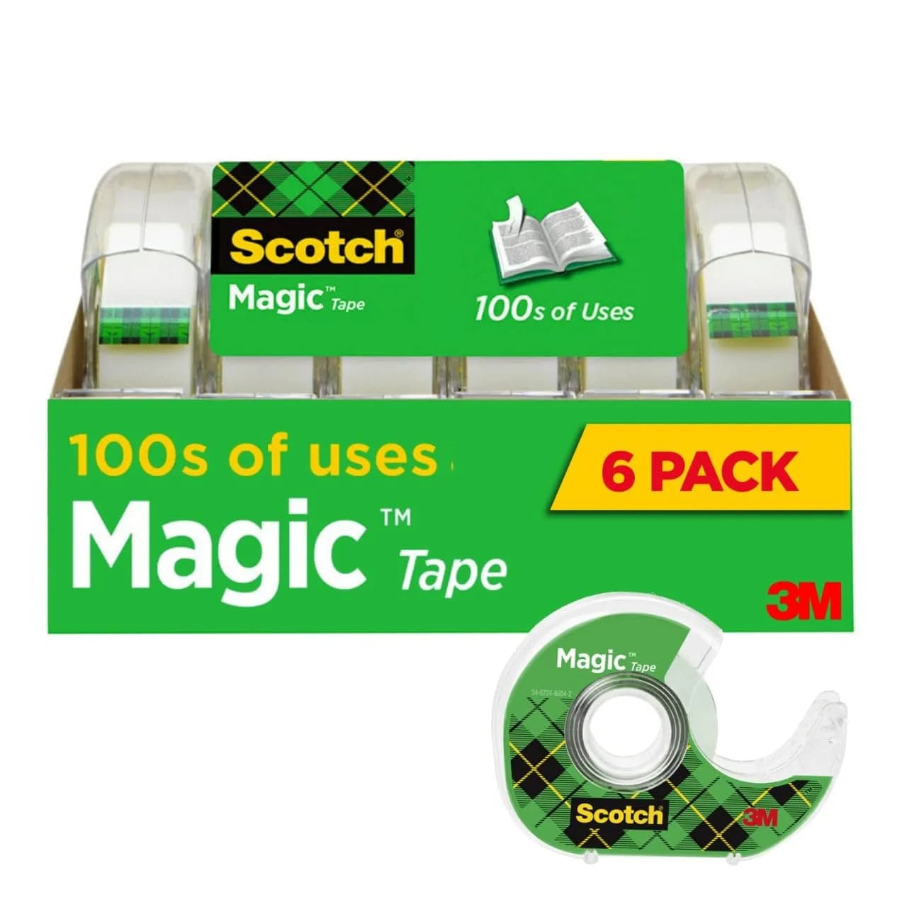 Scotch Magic Tape 6 Rolls with Dispensers | Invisible & Permanent Paper Mending