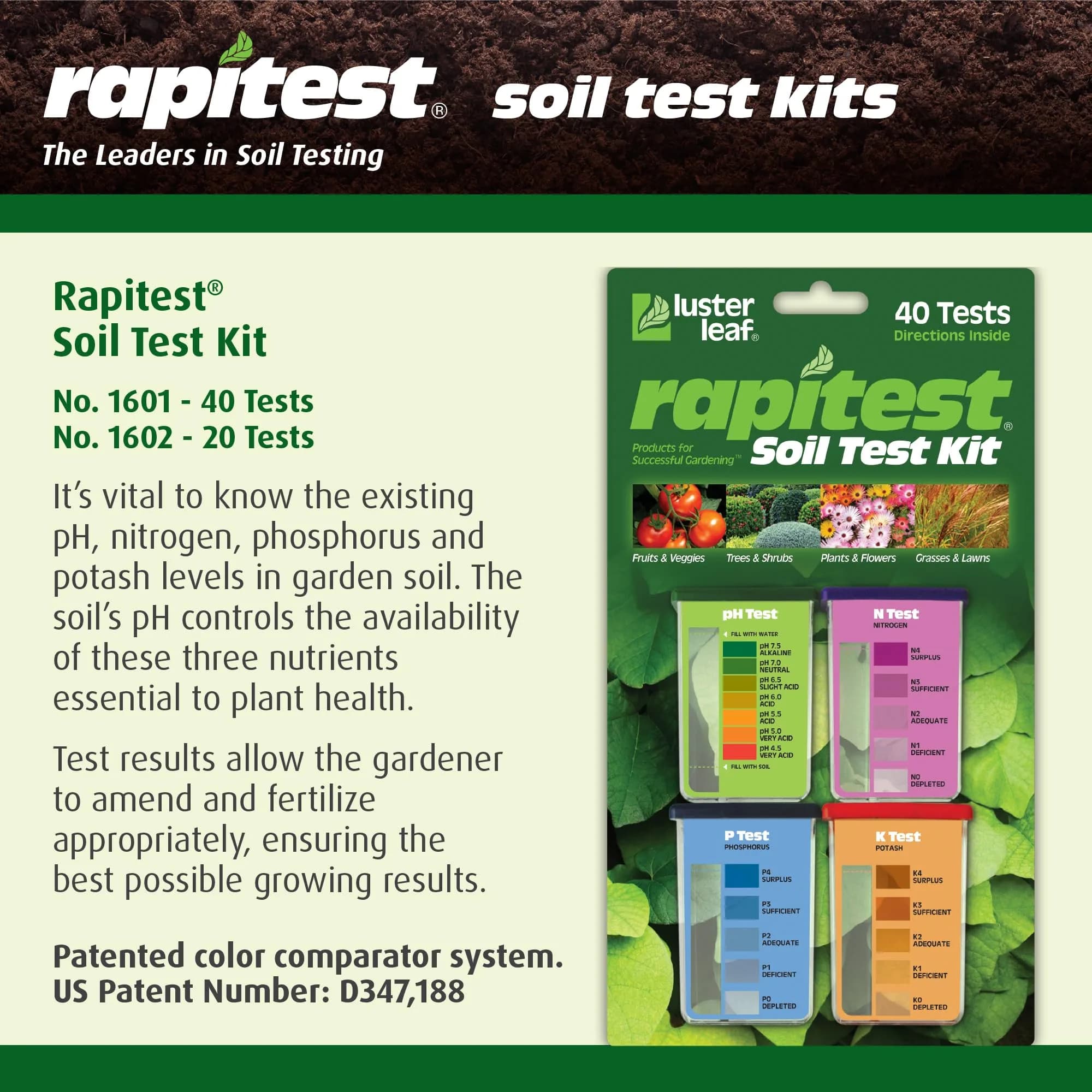 Luster Leaf Rapitest Soil Test Kit 40 Tests | Measures Soil pH, Nitrogen, Phosphorus, Potash - view 2