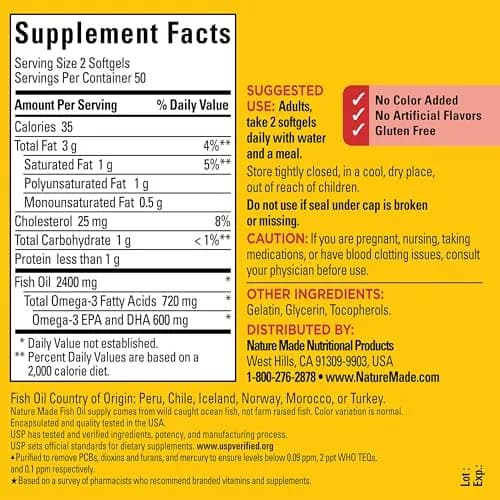 Nature Made Fish Oil Omega 3 Supplements 1200mg Softgels 100 Count | Heart Health Support thumbnail 6