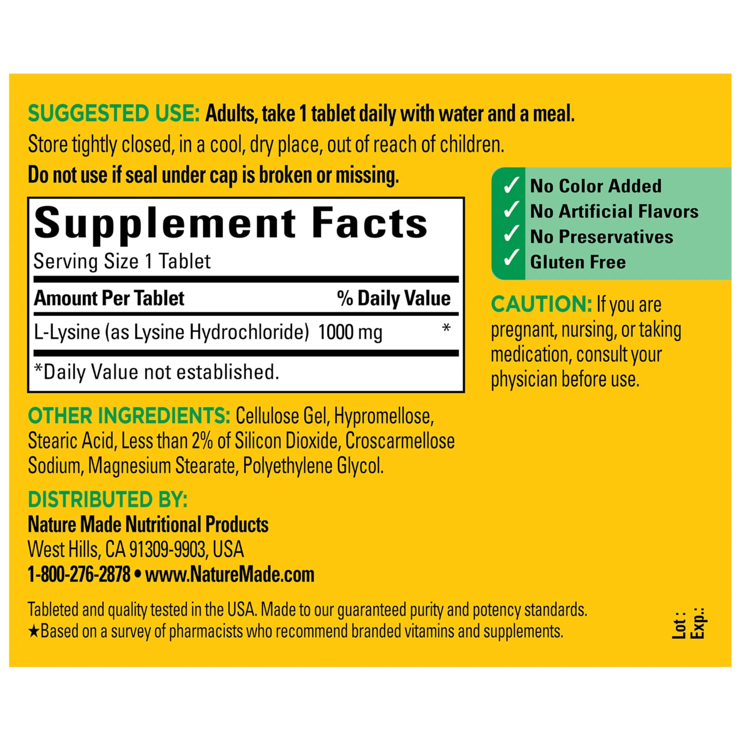 Nature Made L-Lysine 1000 mg Tablets 60 Count | Essential Amino Acid for Protein Synthesis - view 6
