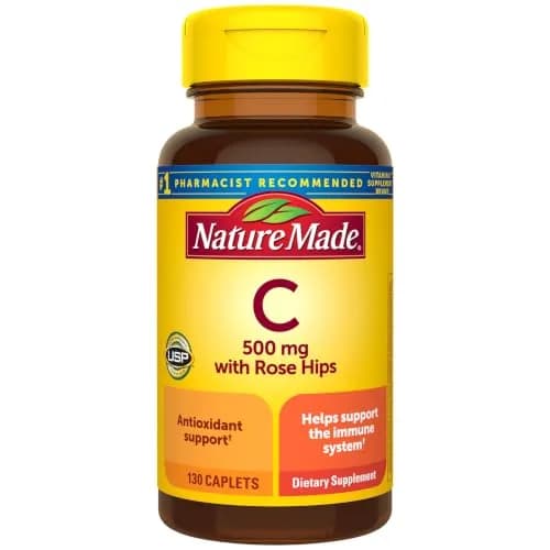 Nature Made Vitamin C 500 mg with Rose Hips Caplets 130 Count | Immune Support & Antioxidant Power — Cream