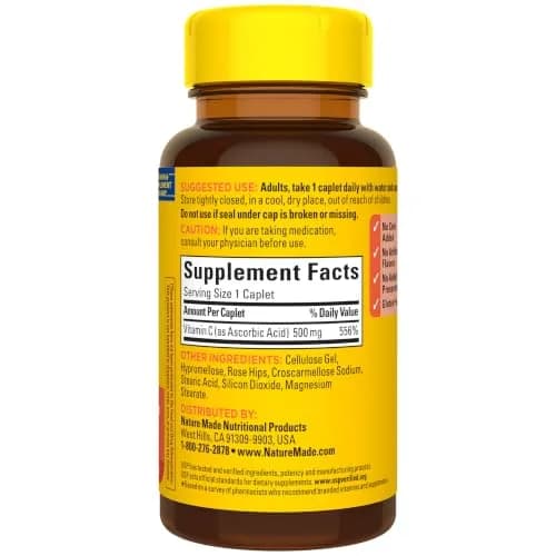 Nature Made Vitamin C 500 mg with Rose Hips Caplets 130 Count | Immune Support & Antioxidant Power thumbnail 8