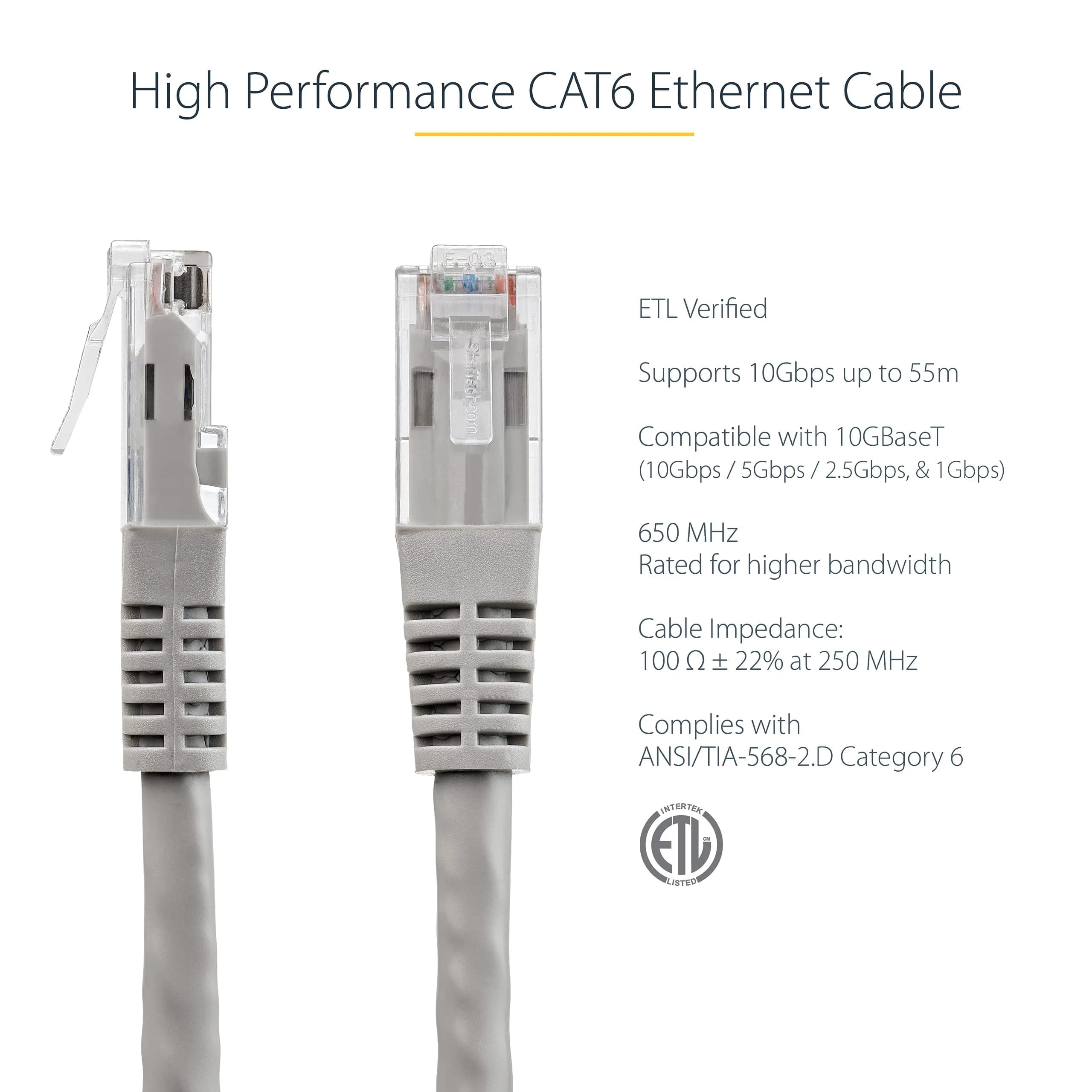 StarTech.com 25ft Cat 6 Ethernet Cable | 250MHz UTP Network Patch Cord with Strain Relief — Gray - view 2