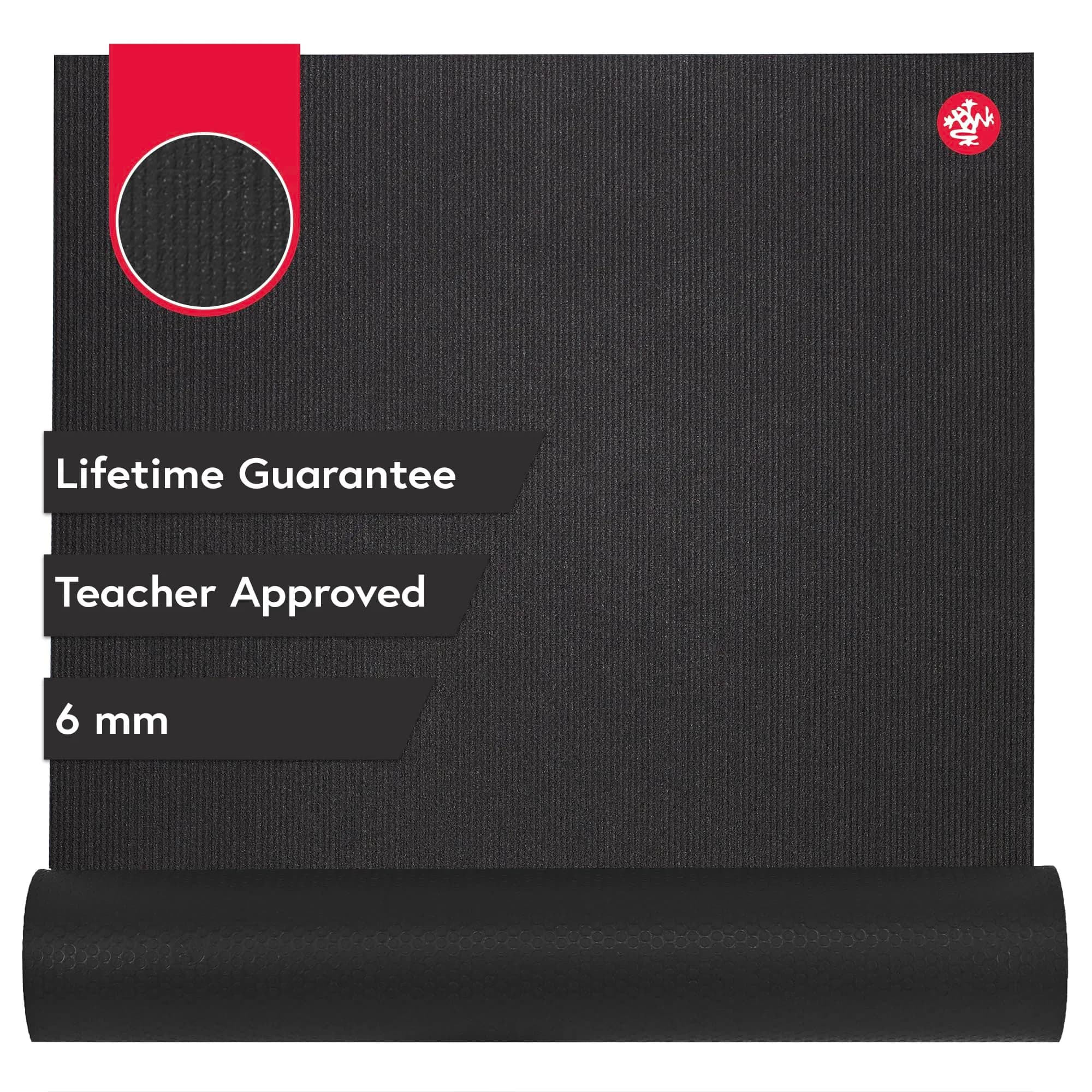 Manduka PRO Yoga Mat Black 180cm (71 in) x 66cm (26 in) 6mm | Lifetime Durability & Stability — Black