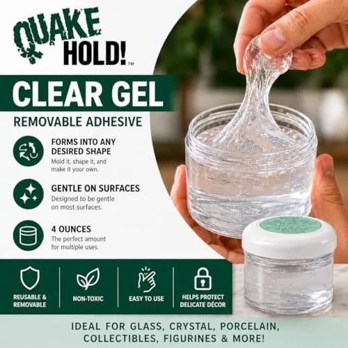 Quakehold! Clear Gel for Glass & Crystal 4oz | Reusable, Discreet Earthquake Protection thumbnail 2