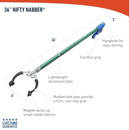 UNGER 36" Nifty Nabber Reacher with Built-in Magnet & Ergonomic Grip | Lightweight Aluminum Pole for High & Low Reach thumbnail 9