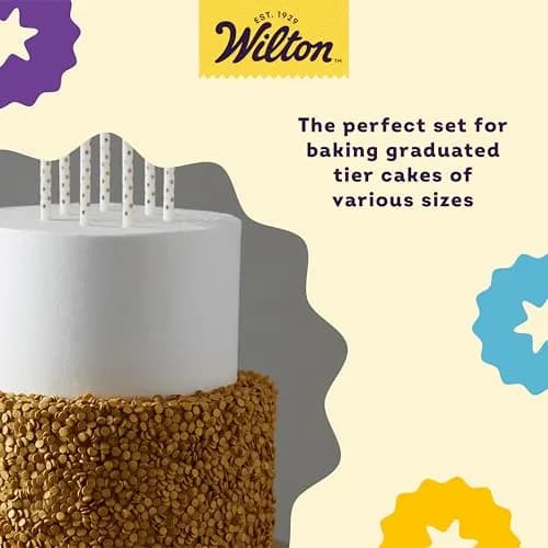 Wilton Aluminum Round Cake Pan Set, 4-Piece (8, 10, 12, 14 inch) | Even Heat Distribution for Multi-Tiered Cakes thumbnail 5