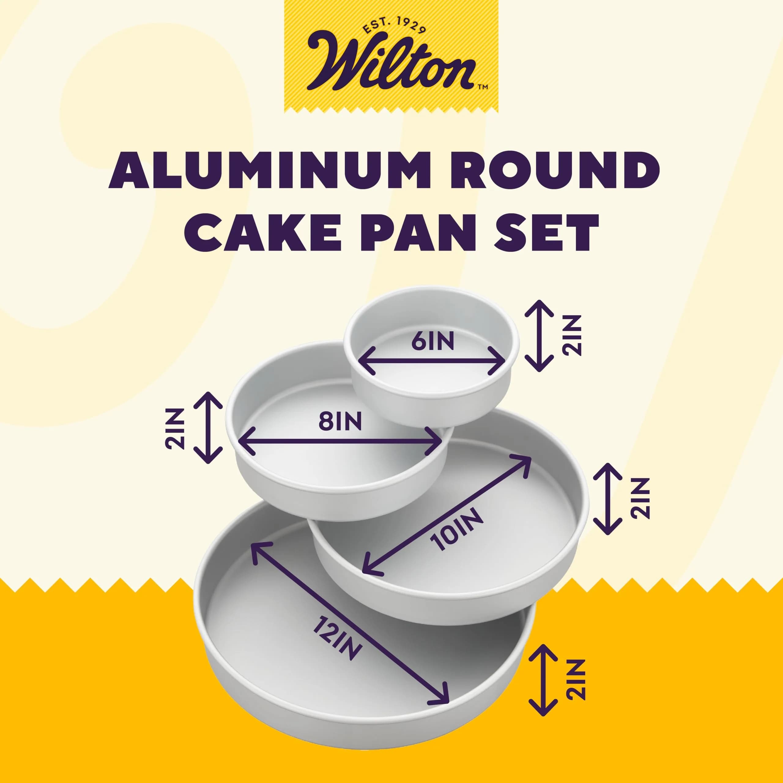 Wilton Aluminum Round Cake Pan Set, 4-Piece (8, 10, 12, 14 inch) | Even Heat Distribution for Multi-Tiered Cakes - view 2