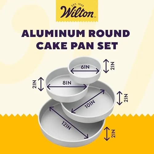 Wilton Aluminum Round Cake Pan Set, 4-Piece (8, 10, 12, 14 inch) | Even Heat Distribution for Multi-Tiered Cakes thumbnail 2