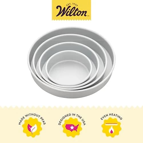 Wilton Aluminum Round Cake Pan Set, 4-Piece (8, 10, 12, 14 inch) | Even Heat Distribution for Multi-Tiered Cakes thumbnail 3