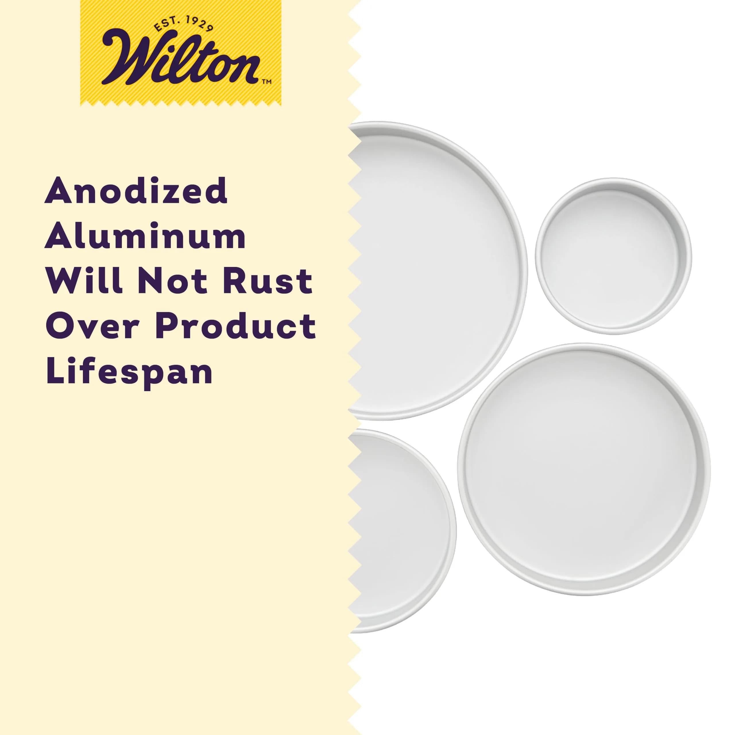 Wilton Aluminum Round Cake Pan Set, 4-Piece (8, 10, 12, 14 inch) | Even Heat Distribution for Multi-Tiered Cakes - view 4