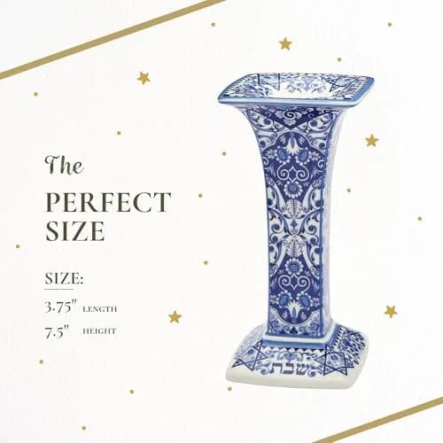 Spode Judaica Sabbath Candlesticks Set of 2 | Elegant Blue & White Ceramic Candle Holders for Shabbat & Holidays thumbnail 7