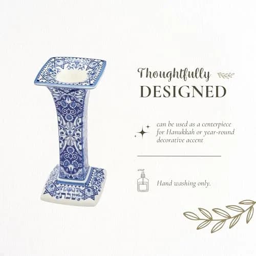 Spode Judaica Sabbath Candlesticks Set of 2 | Elegant Blue & White Ceramic Candle Holders for Shabbat & Holidays thumbnail 3