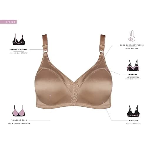 Bali Double Support Wireless Bra, Cream, 38D | Full Coverage, Moisture-Wicking Comfort thumbnail 5