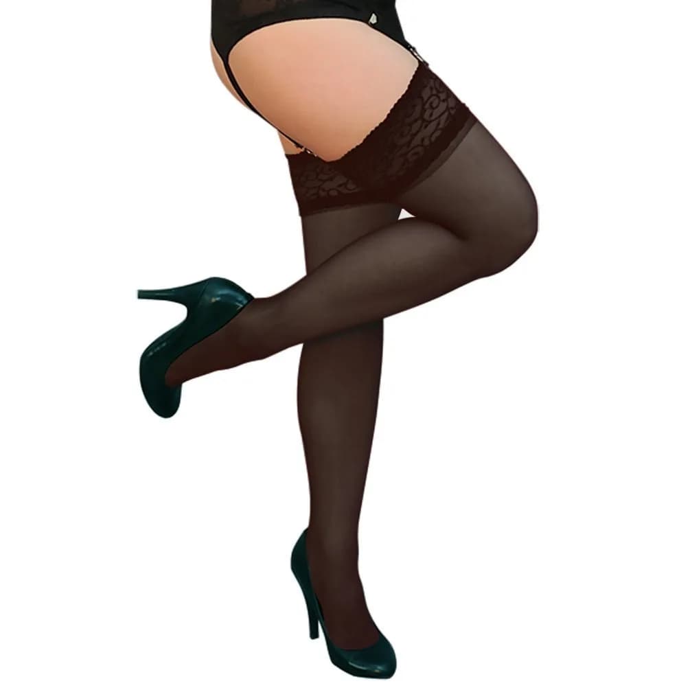 Berkshire Romantic Lace Top Thigh High Pantyhose 1363, Black | Sheer, Stay-Up, 20 Denier, Plus Size