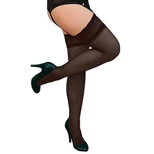 Berkshire Romantic Lace Top Thigh High Pantyhose 1363, Black | Sheer, Stay-Up, 20 Denier, Plus Size thumbnail 1