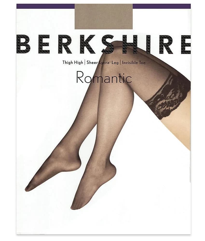 Berkshire White Thigh High Stockings for Women Lace Top with Stay Up Silicone Silky Sheer Sandalfoot Invisible Toe