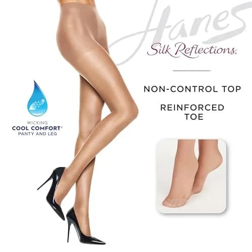 Hanes Silk Reflections Non Control Reinforced Toe Silky Sheer Pantyhose | Sheer, Reinforced Toe, Size AB thumbnail 3