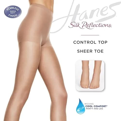 Hanes Silk Reflections Control Top Sheer Toe Pantyhose Jet AB | Sheer, Control & Sheer Toe (102 chars) thumbnail 4
