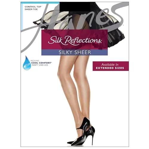Hanes Silk Reflections Control Top Sheer Toe Pantyhose | Silky Sheer, Soft Taupe, Size C-D thumbnail 3