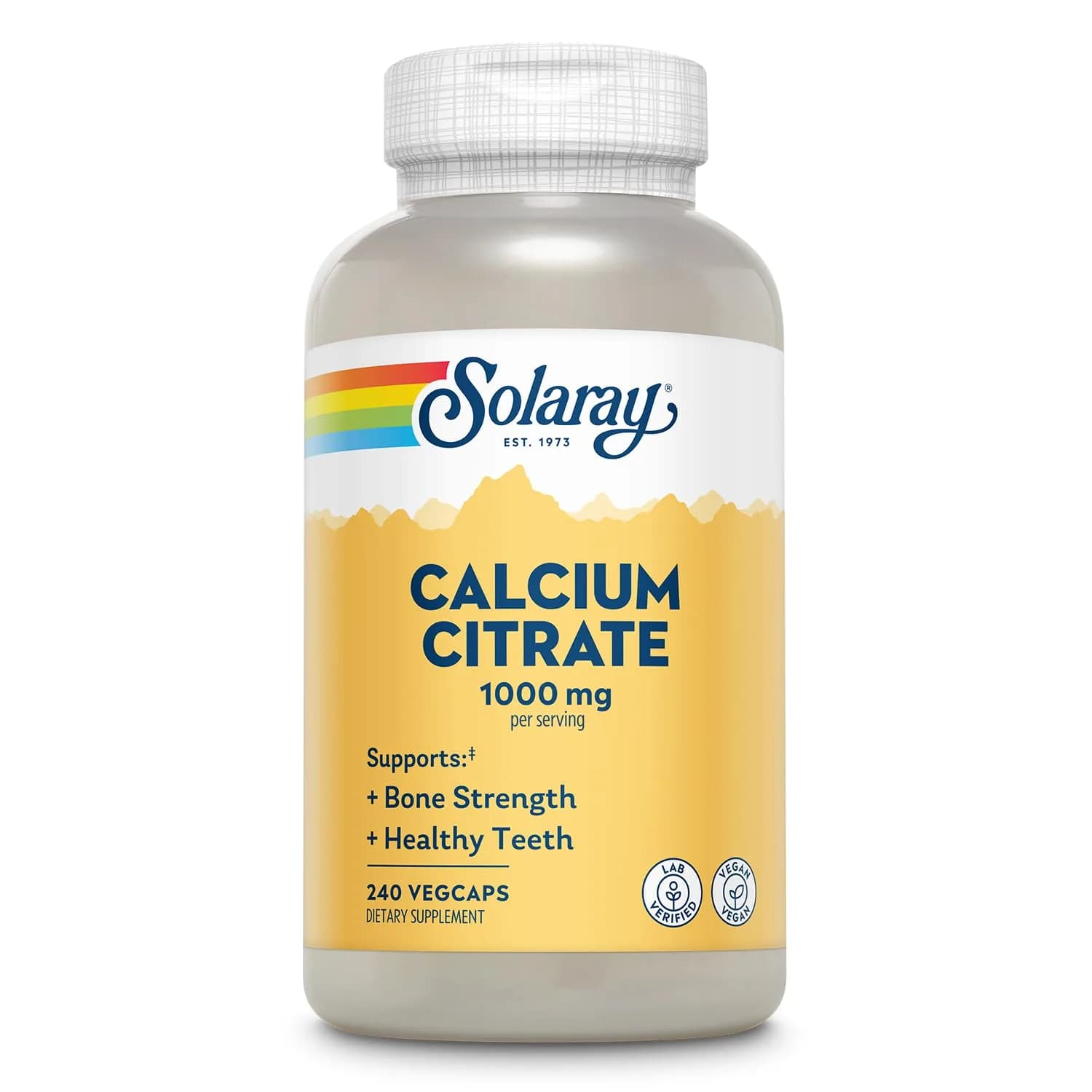 SOLARAY Calcium Citrate 1000 mg 240 Count | Bone & Teeth Support, Gentle Digestion Formula, 60 Servings, Vegan, Lab Verified — No Color
