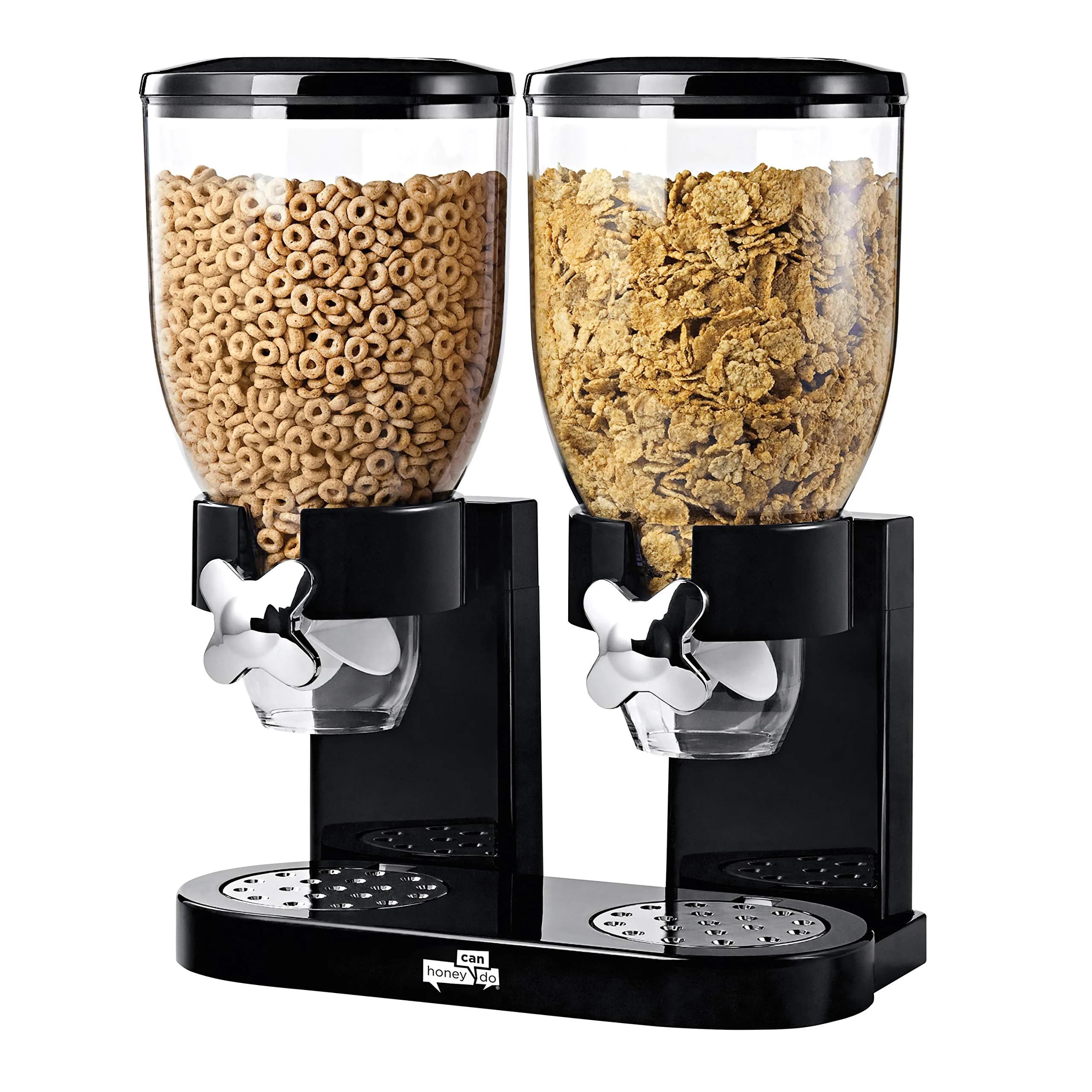 ZevrO Dual Dry Food Dispenser Black/Chrome 17.5 oz Per Canister (35 oz Total) | Portion Control Kitchen Organizer - main product image