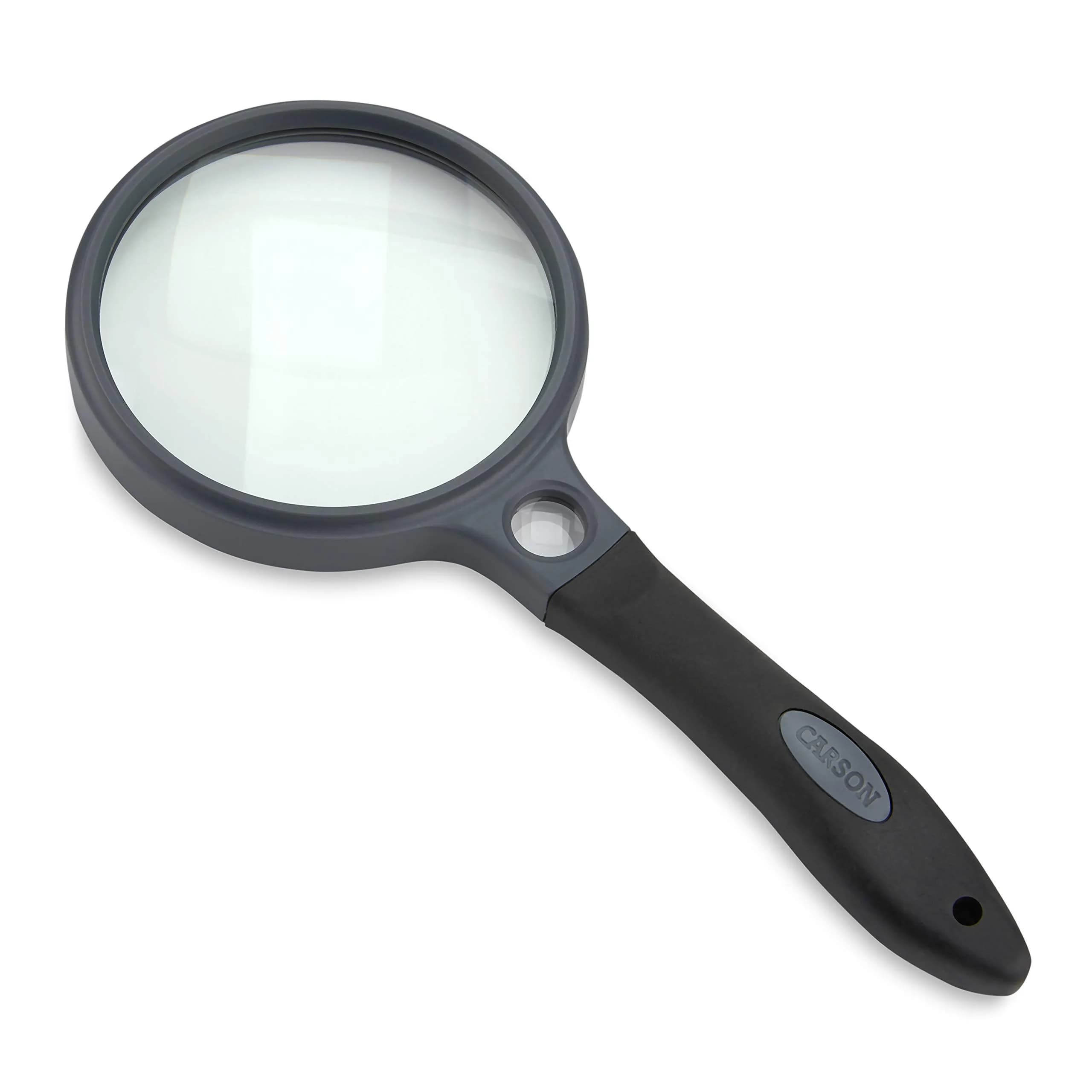 Carson SureGrip 2x Glass Magnifier with 10x Spot Lens | Ergonomic Handheld Visual Aid for Reading & Inspection — Multicolor