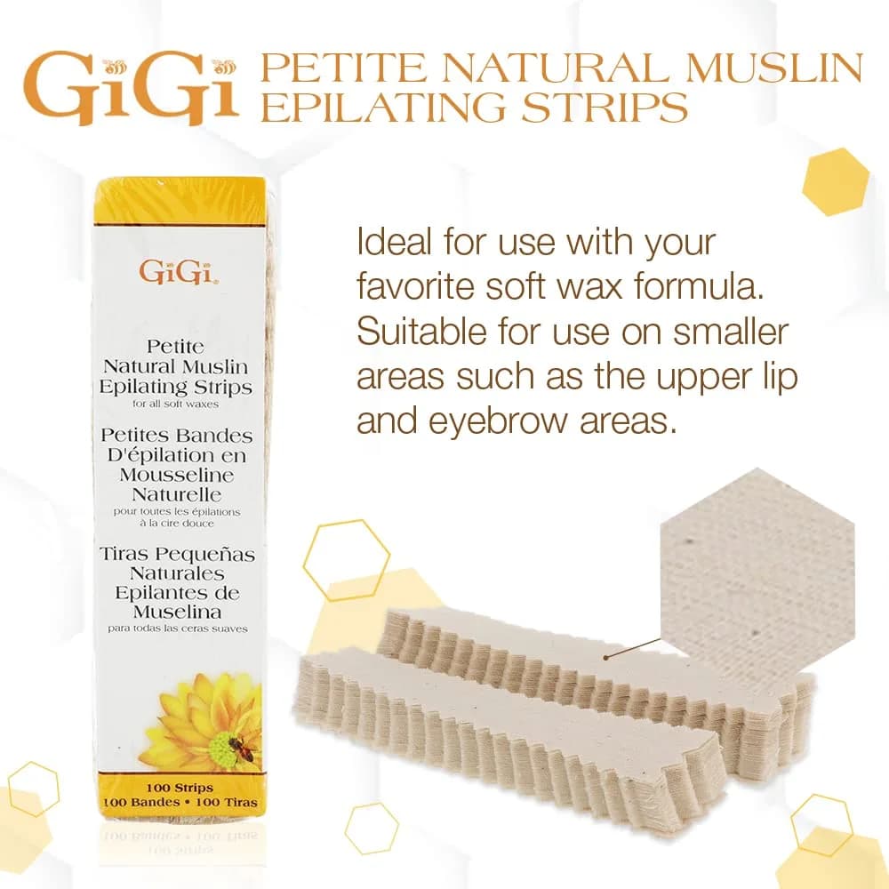 GIGI Petite Natural Muslin Waxing Strips 100 Ct (0.75 in x 4.5 in) | For All Skin Types - view 2