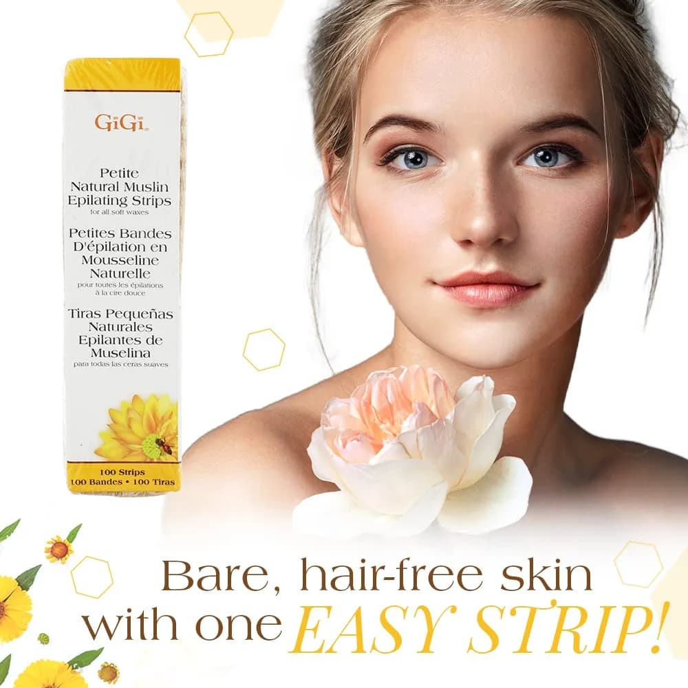 GIGI Petite Natural Muslin Waxing Strips 100 Ct (0.75 in x 4.5 in) | For All Skin Types - view 3