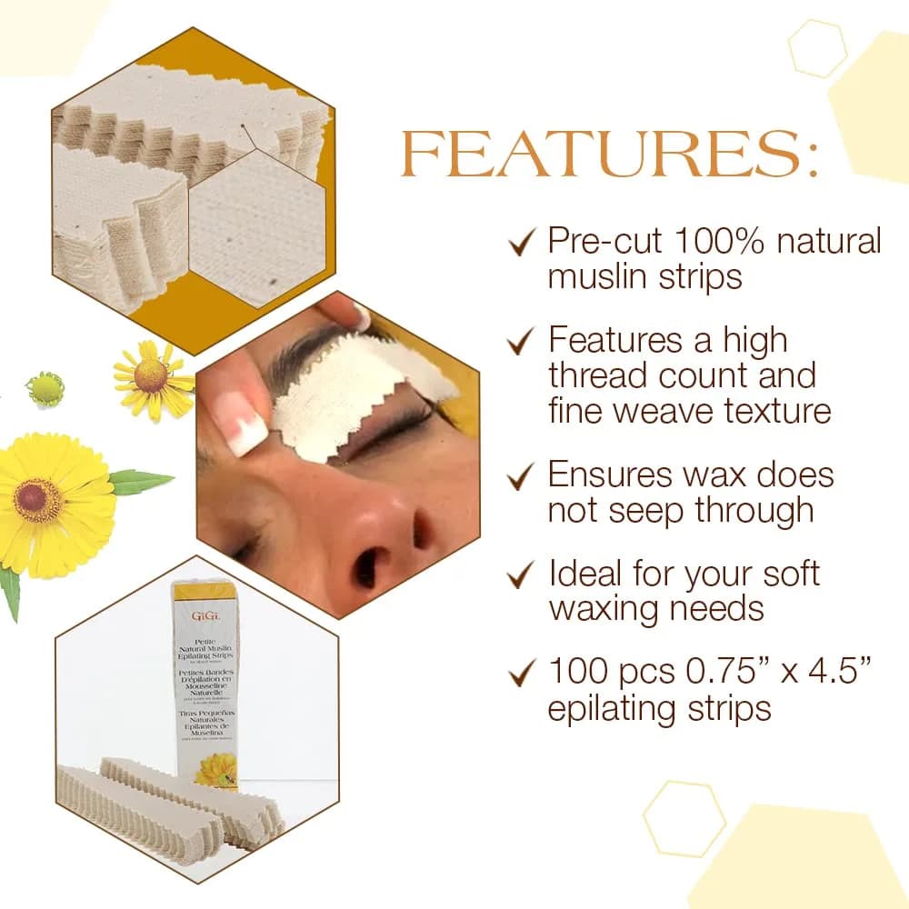 GIGI Petite Natural Muslin Waxing Strips 100 Ct (0.75 in x 4.5 in) | For All Skin Types - view 4