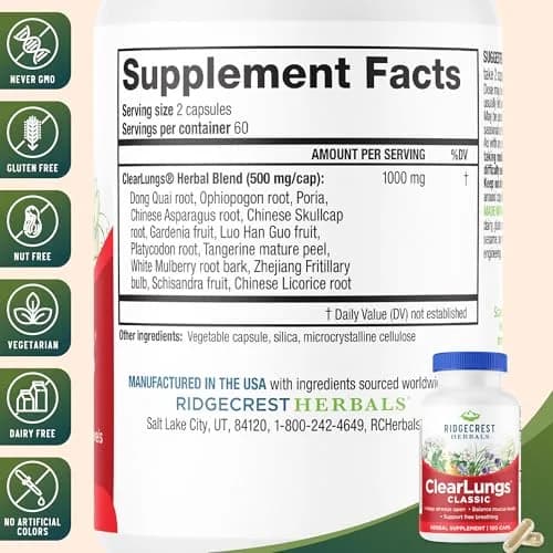 RidgeCrest Herbals ClearLungs Classic 120 Ct | Natural Lung Support for Adults thumbnail 3