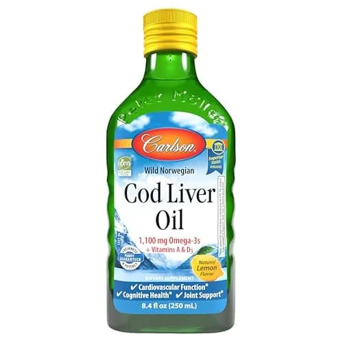Carlson Cod Liver Oil Liquid 250ml (8.4 Fl Oz) | Heart, Brain, Vision & Joint Health Support thumbnail 1