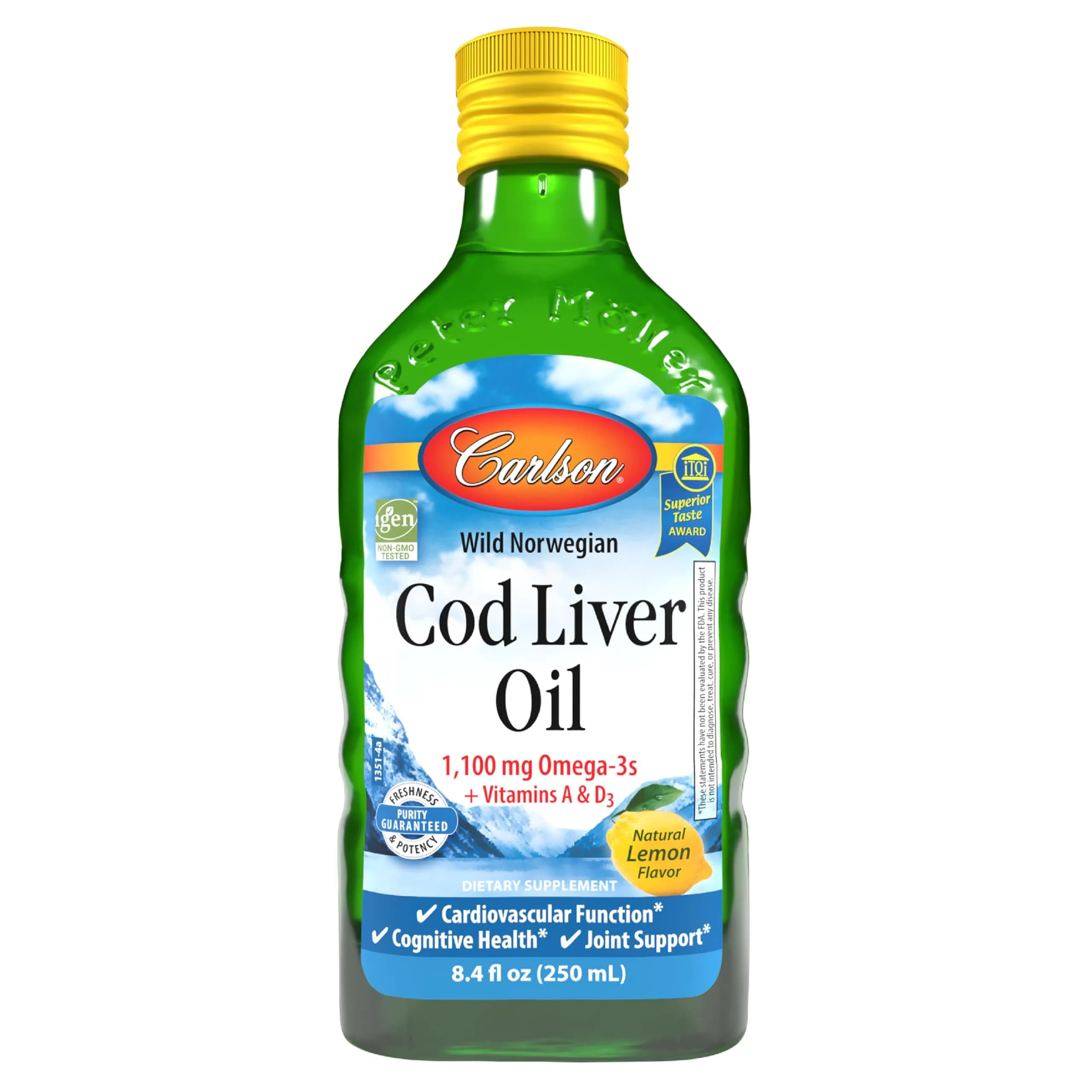 Carlson Cod Liver Oil Liquid 250ml (8.4 Fl Oz) | Heart, Brain, Vision & Joint Health Support - main product image