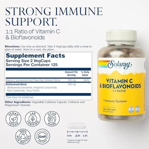 SOLARAY Vitamin C 500 mg with Citrus Bioflavonoids | Supports Immunity & Skin (70-120 chars) thumbnail 2