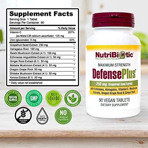 NutriBiotic DefensePlus 90 Tablets | 11-in-1 Immune Support with Vitamin C & Mushrooms thumbnail 5