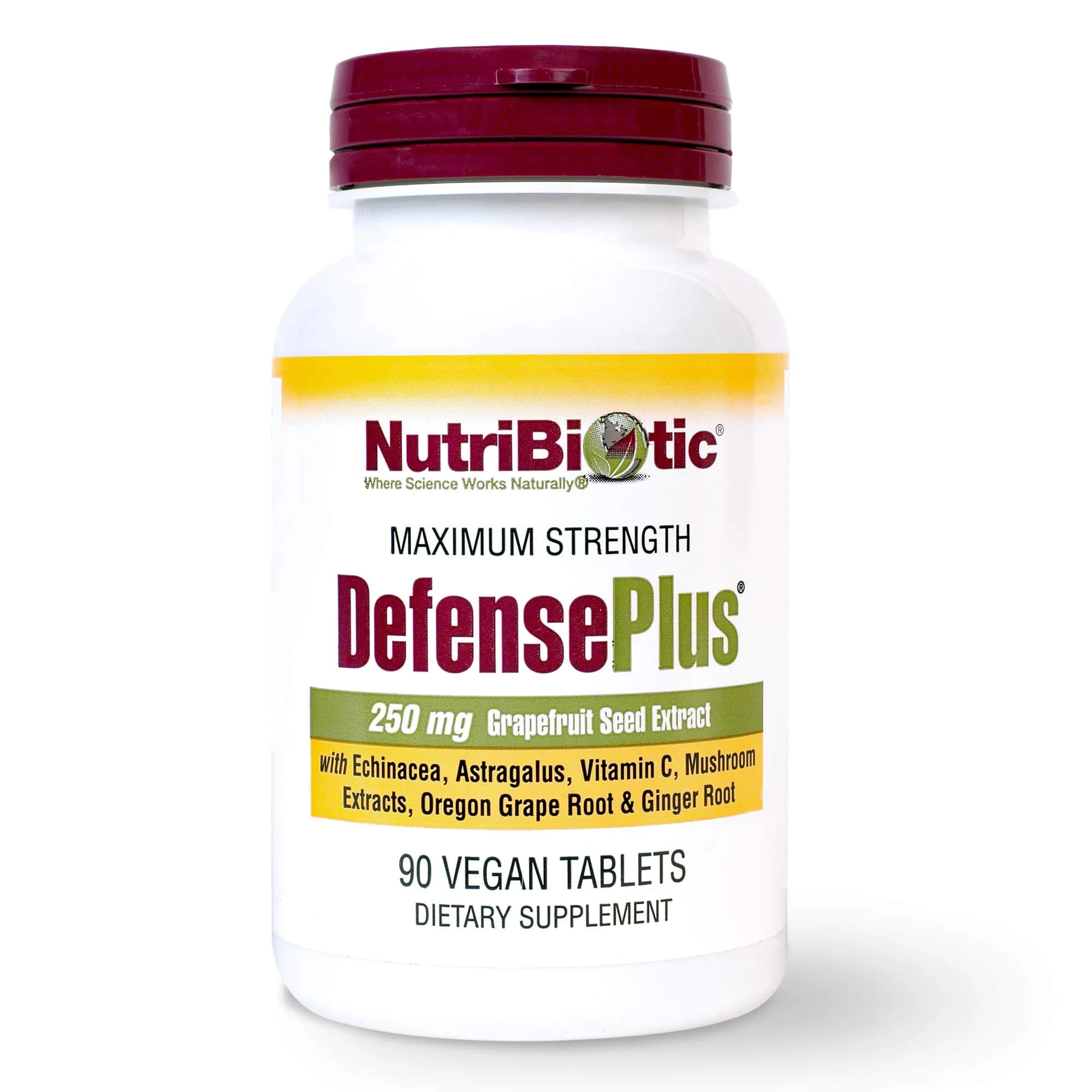 NutriBiotic DefensePlus 90 Tablets | 11-in-1 Immune Support with Vitamin C & Mushrooms - main product image