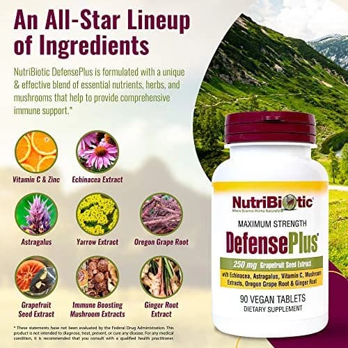 NutriBiotic DefensePlus 90 Tablets | 11-in-1 Immune Support with Vitamin C & Mushrooms thumbnail 2