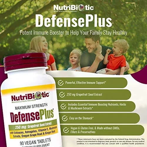 NutriBiotic DefensePlus 90 Tablets | 11-in-1 Immune Support with Vitamin C & Mushrooms thumbnail 3