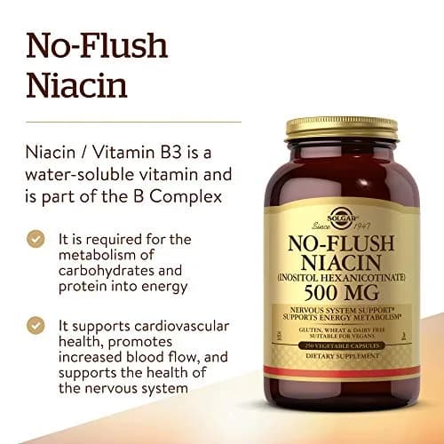 Solgar No-Flush Niacin 500 mg | No-Flush Delivery | 250 Vegetable Capsules thumbnail 3