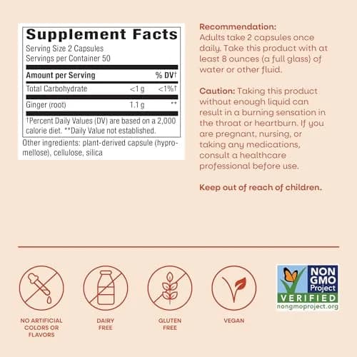 Nature's Way Ginger Root Capsules 1100 mg per Serving, Vegan, 100 Count | Supports Digestive Comfort & Reduces Nausea thumbnail 7