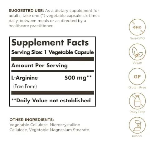 Solgar L-Arginine 500 mg Vegetable Capsules | Nitric Oxide Stimulator for Heart Health (100 Count) thumbnail 2