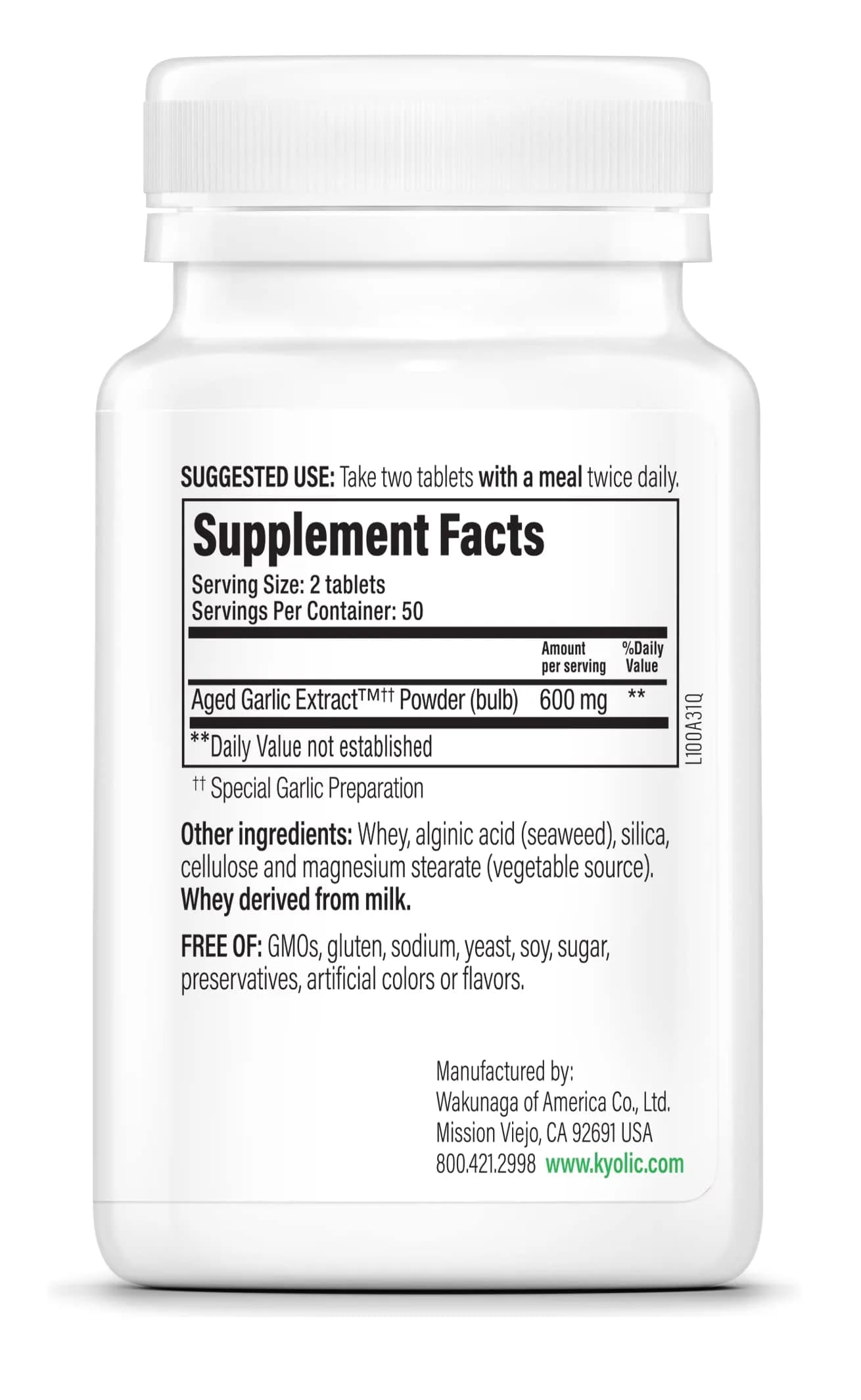 Kyolic Aged Garlic Extract Formula 100 Tablets | Cardiovascular Health Support 100 Count (50 Servings) - view 3