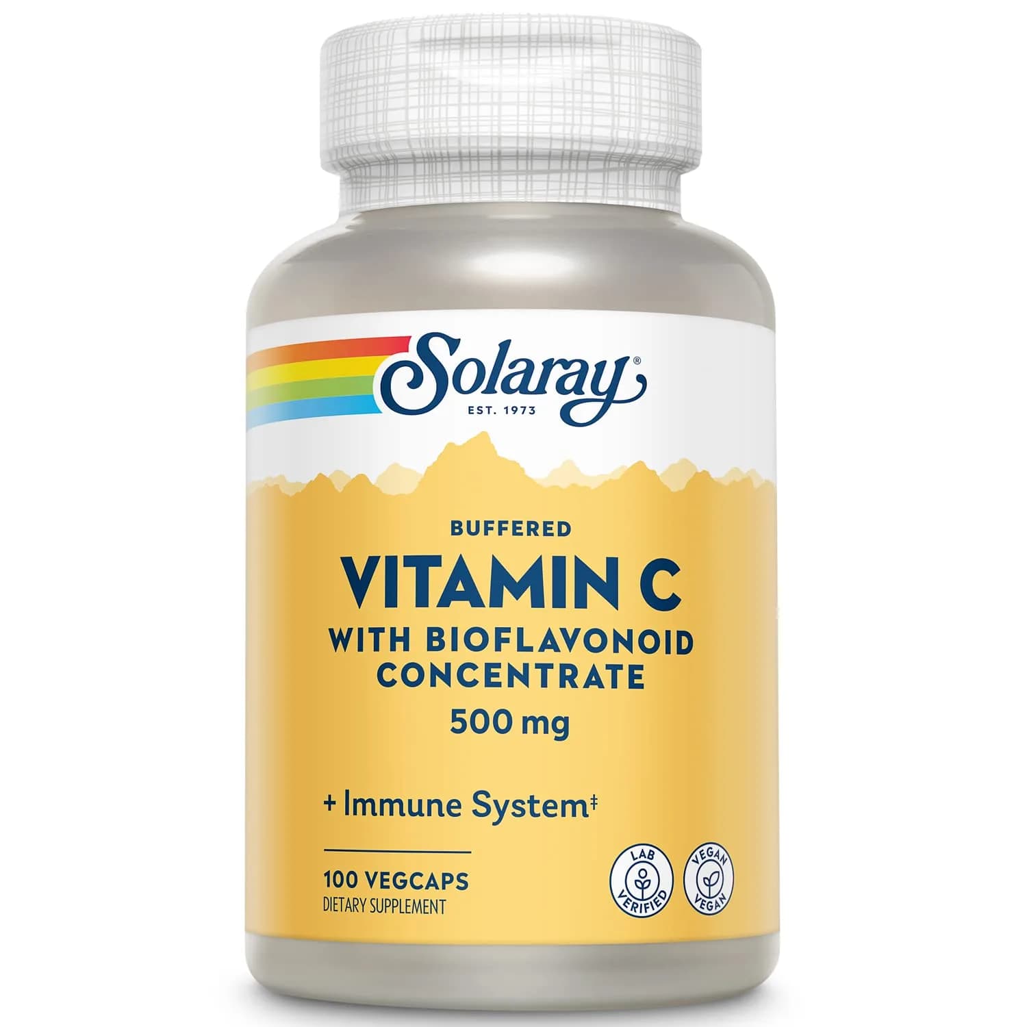 SOLARAY Buffered Vitamin C 500 mg | Vegan, Antioxidant Support, 100 VegCaps — No Color